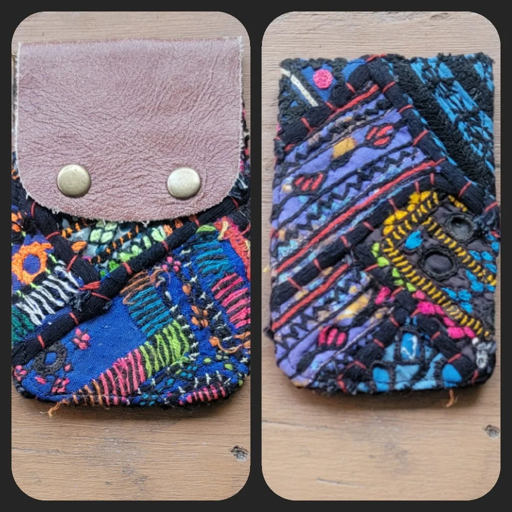 🍄🪬 Free People Boho Embroidered Repurposed vtg banjara hippie Wallet card case